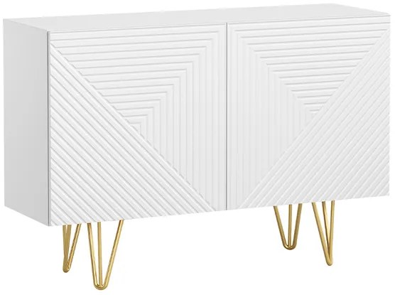 Credenza design bianco e oro con 2 ante L107 cm OZEN