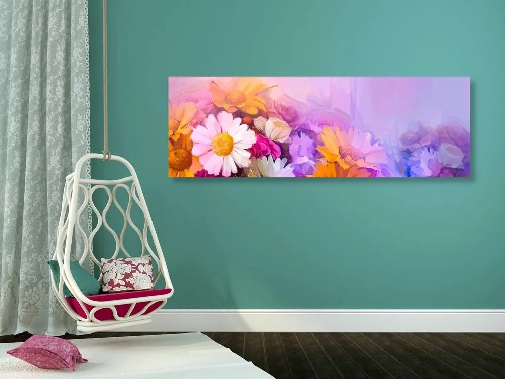 Quadro su tela – Dipinto a olio di fiori variopinti