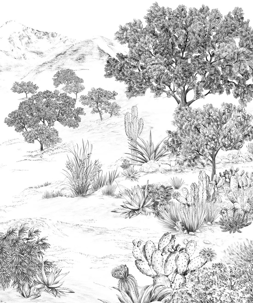 Isidore Leroy Carta da parati panoramica Succulentes Grisaille - Panel A
