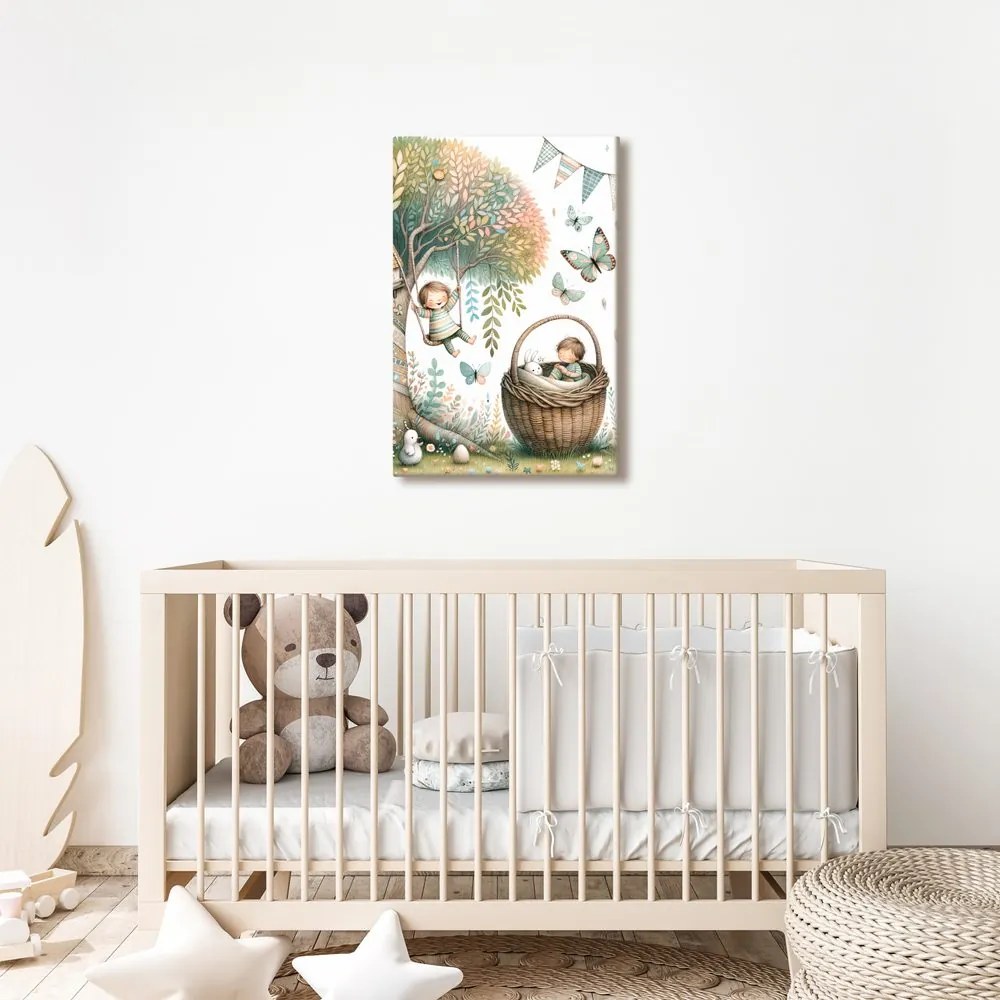 Quadro su tela – Giornata dei bambini tra alberi e farfalle
