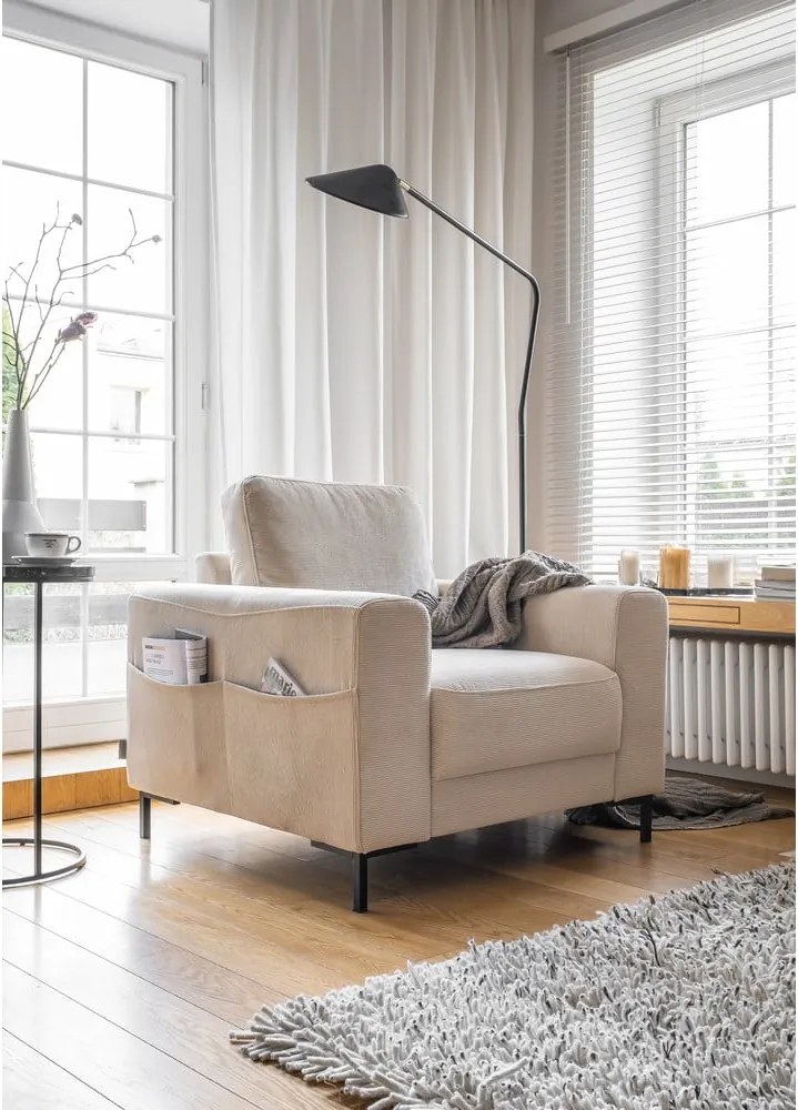 Poltrona in velluto a coste beige Lofty Lilly - Miuform