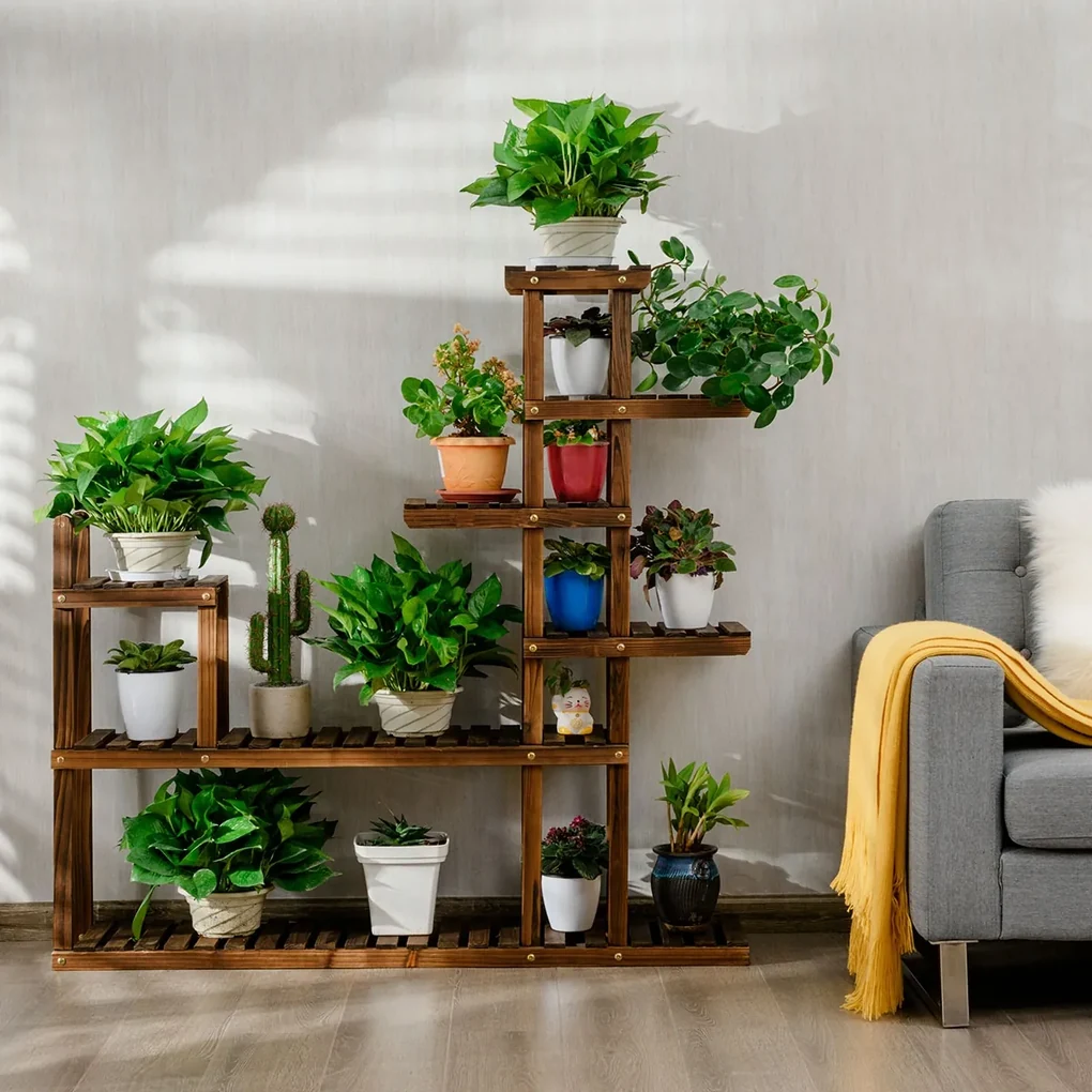 Supporto Per Piante A Più Livelli In Legno Naturale, Espositore Per Vasi Da Interno/esterno, K7