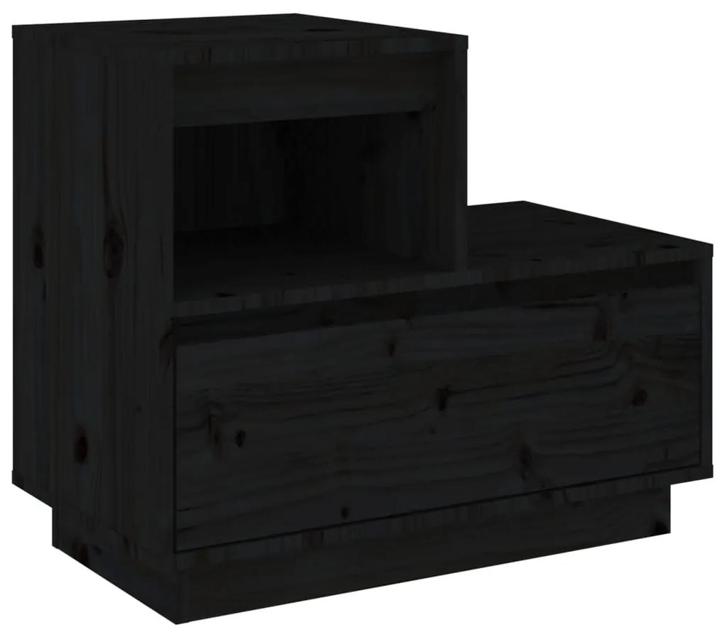 Comodino nero 60x34x51 cm in legno massello di pino