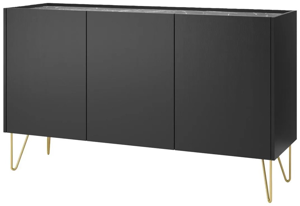 Credenza con 3 ante Nero effetto Marmo Nero e Dorato - PIOLUN di Pascal MORABITO