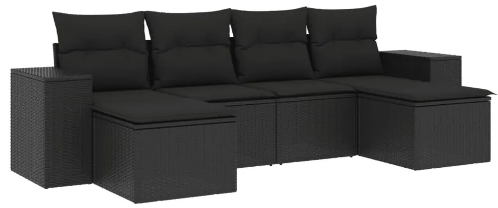 Set divano da giardino 6 pz con cuscini nero in polyrattan