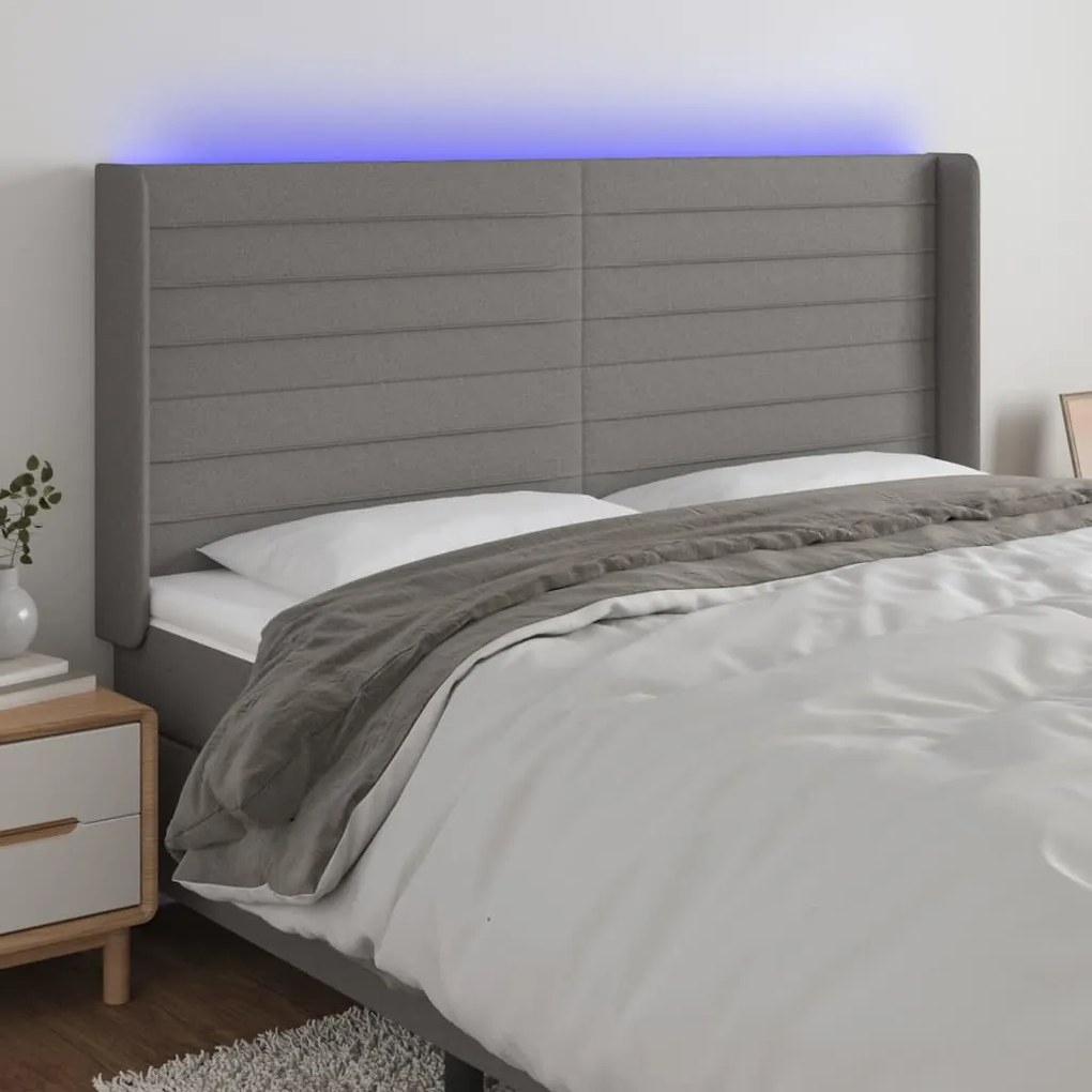 Testiera A Led Grigioscuro 203x16x118/128cm İn Tessuto /