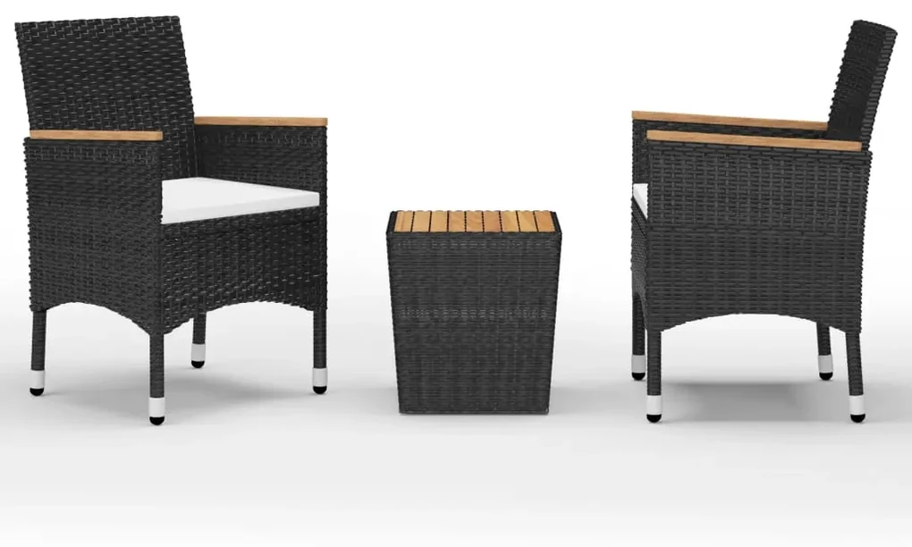 Set da bistrot per giardino 3 pz in polyrattan e acacia nero