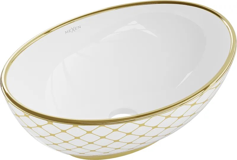 Mexen Elza lavandino da appoggio 40 x 33 cm, bianco/oro motivo griglia - 21014009