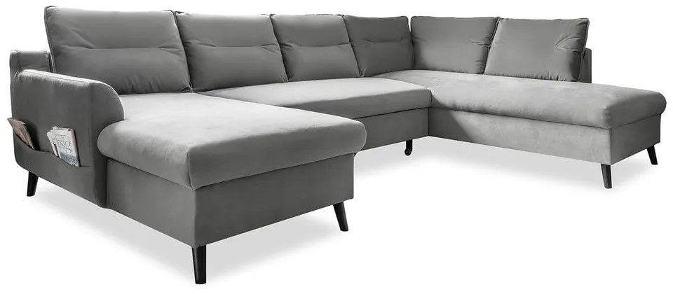 Divano letto a U in velluto grigio chiaro, angolo destro Stylish Stan - Miuform