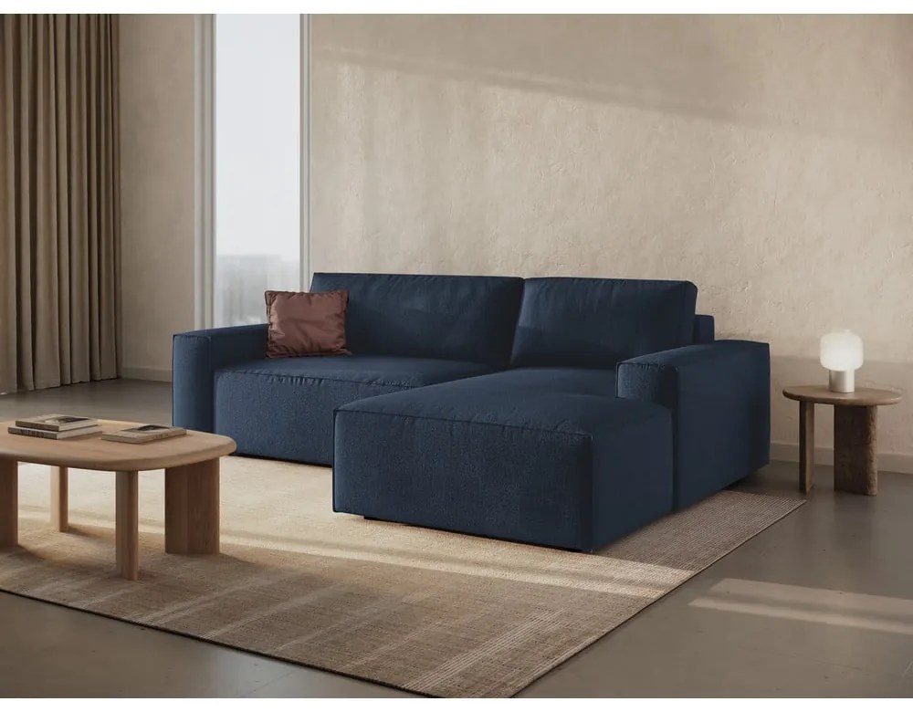 Divano letto angolare blu scuro in tessuto bouclé (angolo destro) Jodie - Micadoni Home