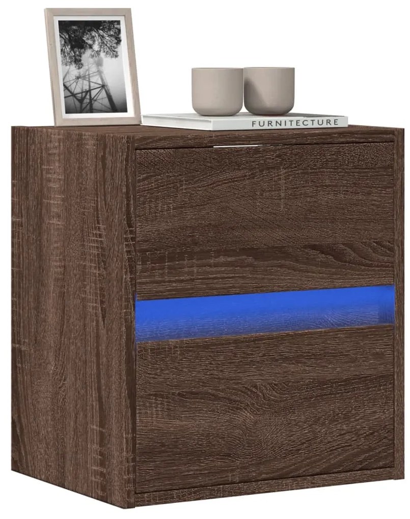 Mobile Tv A Parete Con Luci Led Rovere Marrone 41x31x45 Cm /