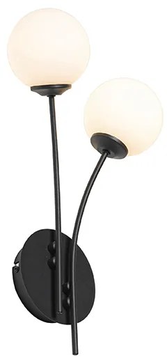 Applique moderna nera con vetro opale 2 luci - Athens