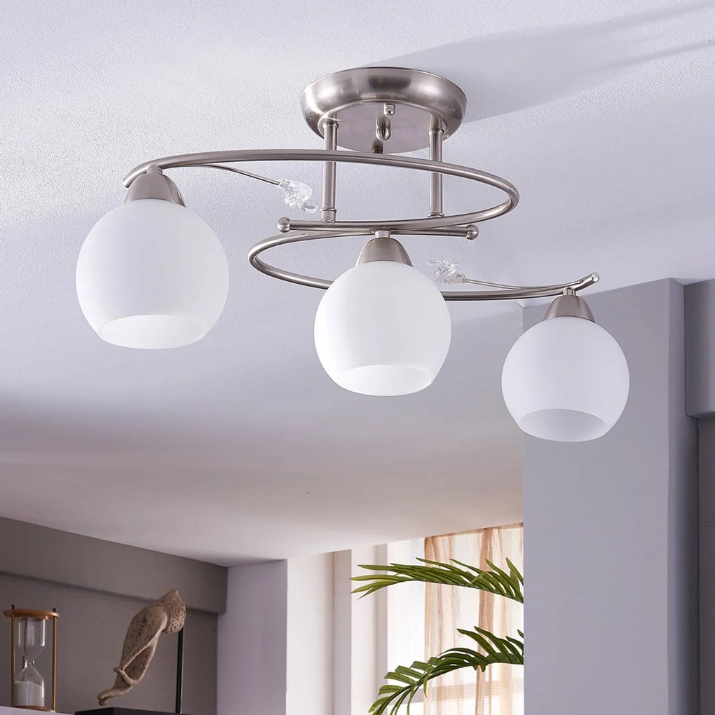 Lindby Plafoniera Svean, 3 luci, bianco, vetro, lunghezza 60 cm