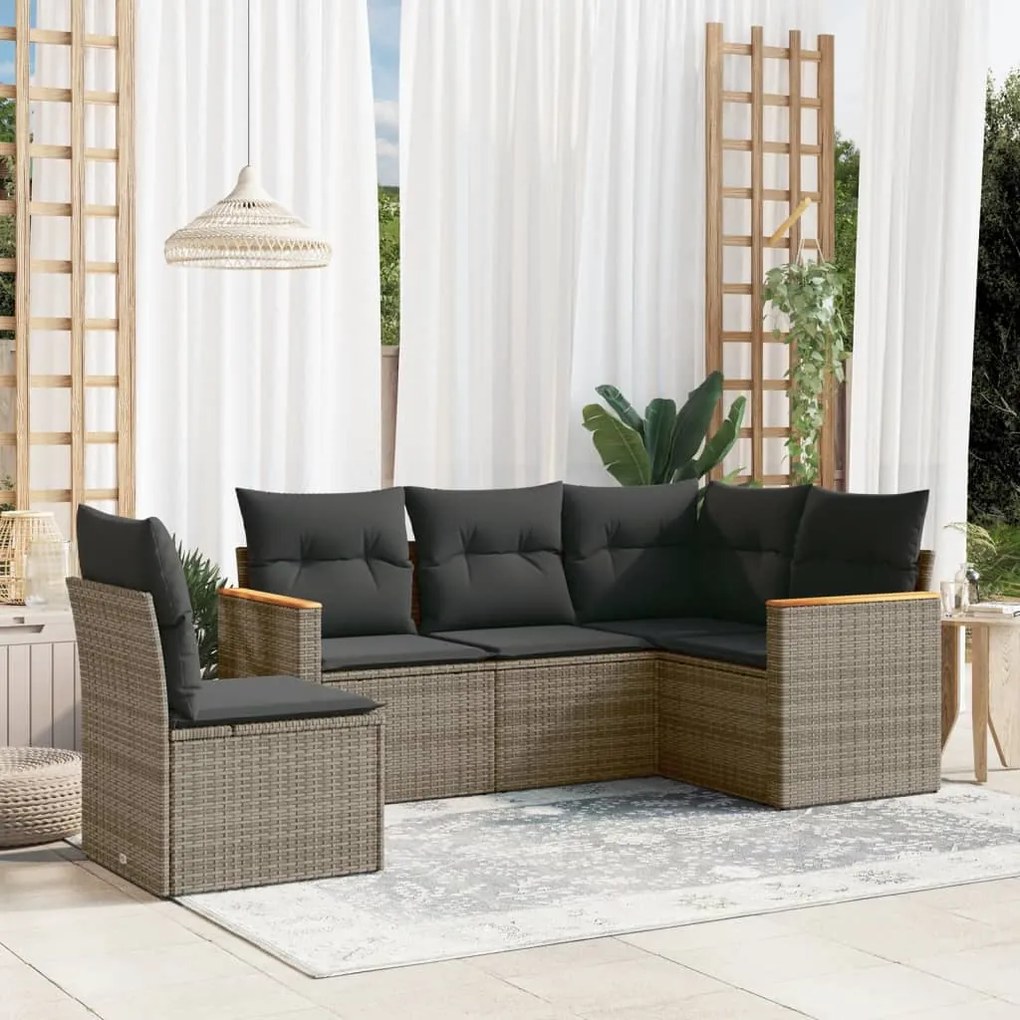 Set divano da giardino 5 pz con cuscini grigio in polyrattan