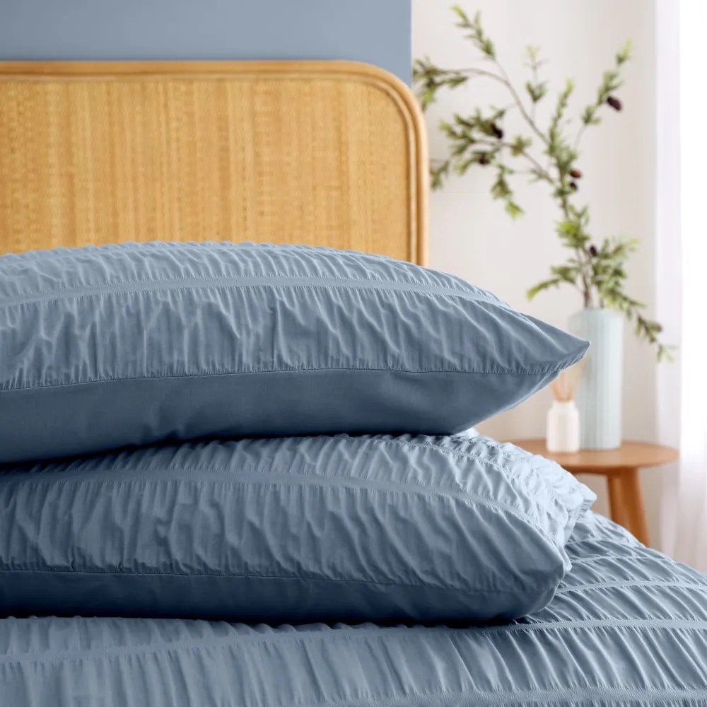 Lenzuola in crêpe blu per letto matrimoniale 200x200 cm Seersucker - Catherine Lansfield