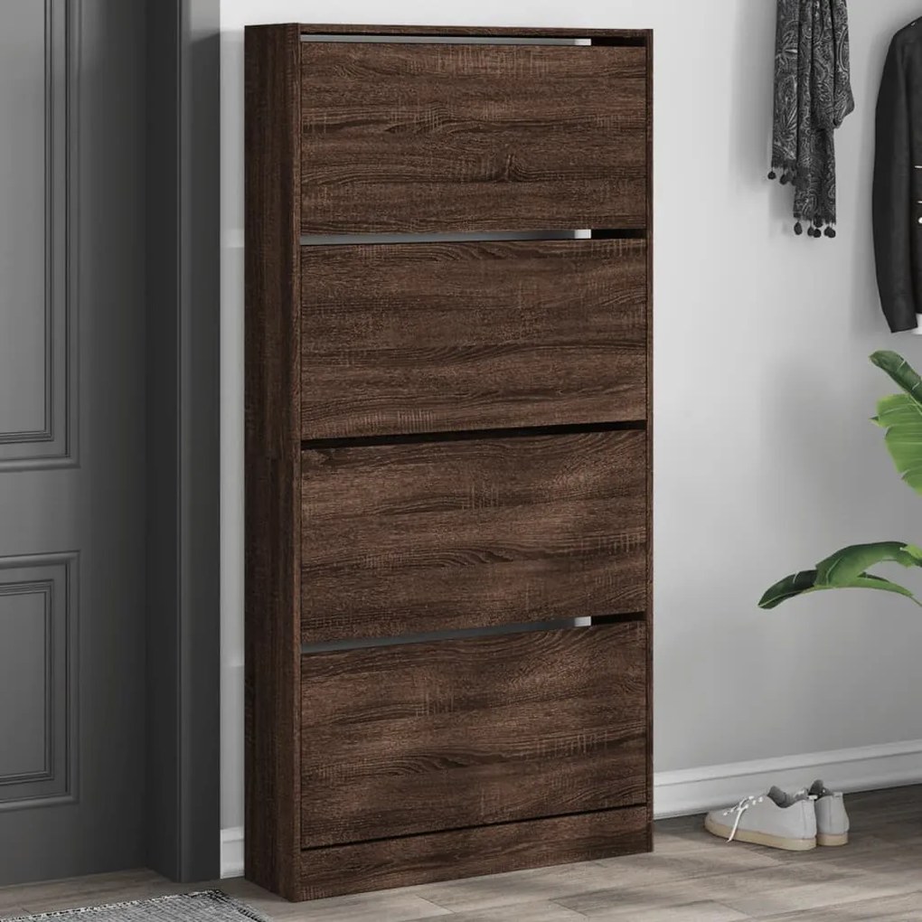 Scarpiera 4 Cassetti Ribaltabili Rovere Marrone 80x21x163,5 Cm /