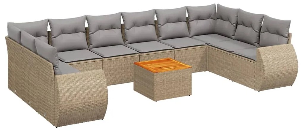 Set divani da giardino 11 pz con cuscini beige in polyrattan