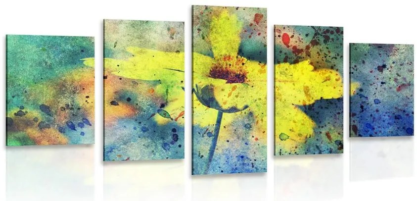 Quadri 5 pezzi – Fiore giallo con tocco vintage