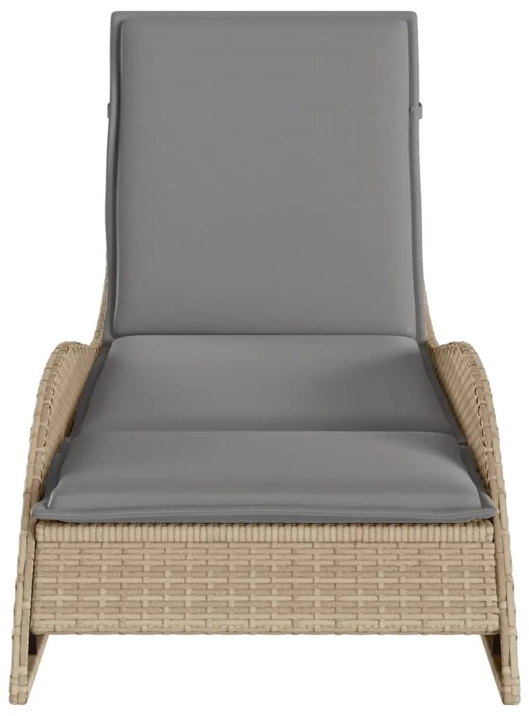 Lettino prendisole con cuscino beige 60x205x73 cm in polyrattan