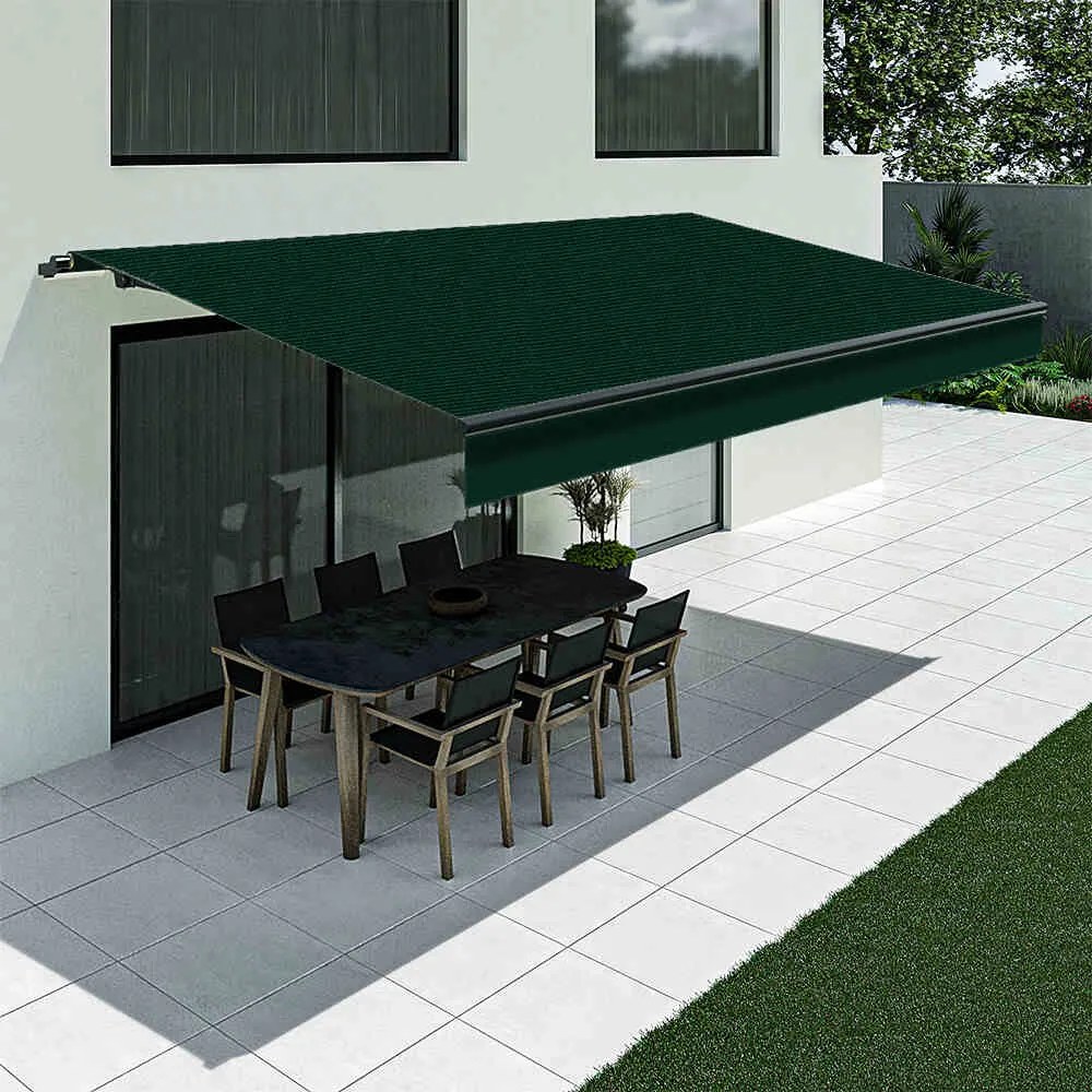 Tenda da sole verde scuro con mantovana dritta, modello Basic senza cassonetto, 2400 x 1500 mm, con manovella, configurazione individuale