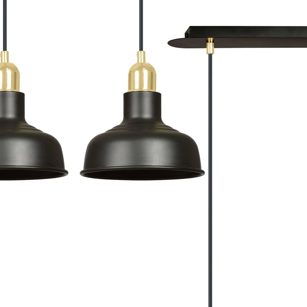 Lampadario Industrial 2 Luci Ibor In Acciaio Nero Con Elementi In Oro