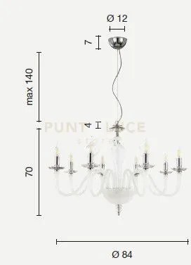 Lampadario debussy 8 luci ottanio e cromo attacco e14 d.84cm