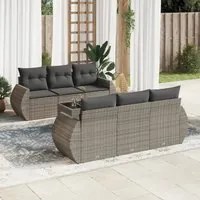 Set Divani da Giardino 7 pz con Cuscini Grigio in Polyrattan 3221109