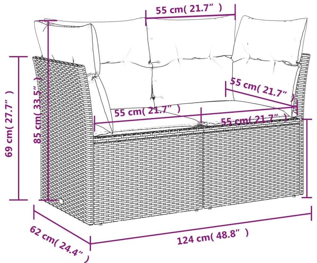 Divano da Giardino con Cuscini a 2 Posti Beige in Polyrattan