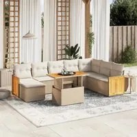 Set Divano da Giardino 9 pz con Cuscini Beige in Polyrattan 3274096