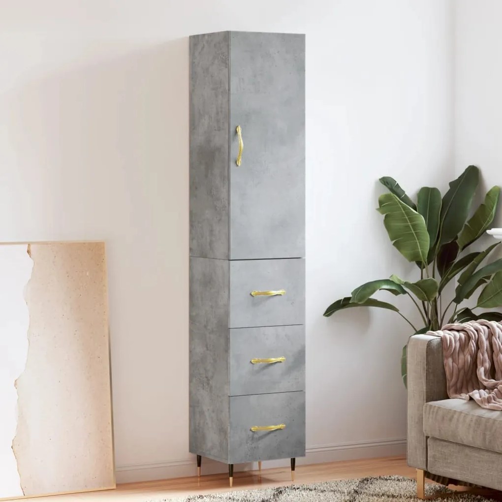 Credenza Grigio Cemento 34,5x34x180 Cm İn Legno Multistrato /