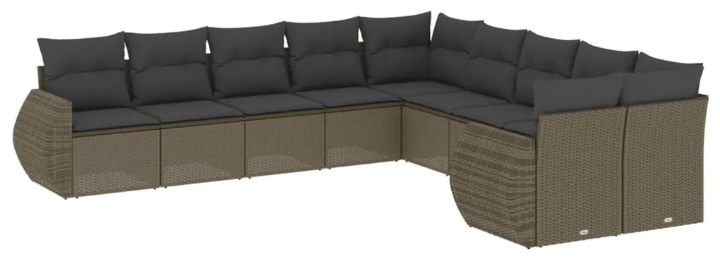 Set divano giardino 10 pz con cuscini grigio chiaro polyrattan