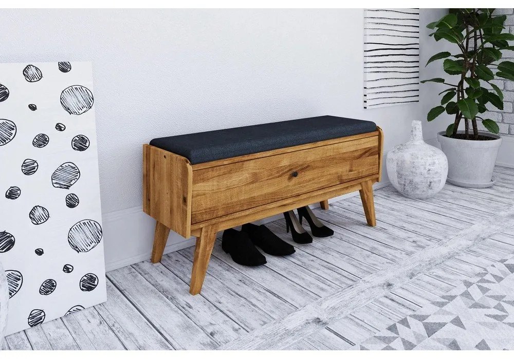 Panca portaoggetti in rovere con seduta blu Retro - The Beds