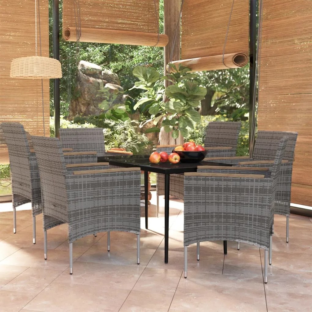 Set da pranzo da giardino 7 pz con cuscini grigio e nero
