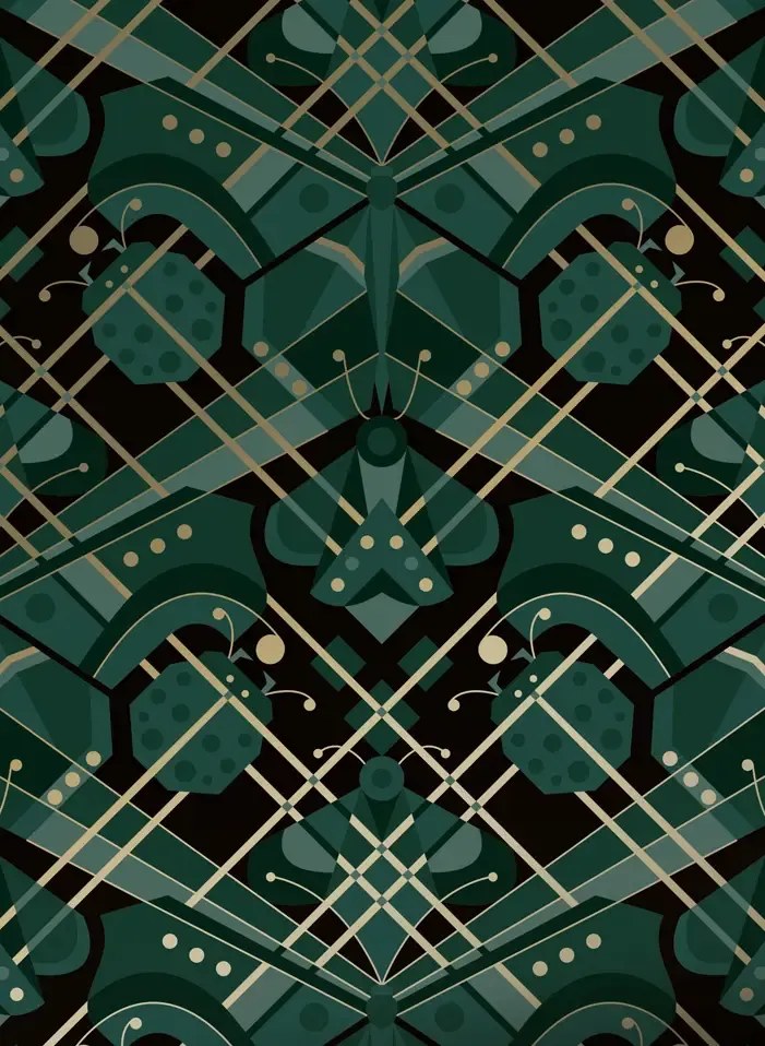 KEK Amsterdam Carta da parati Art Deco Animaux Butterfly Gold - Green