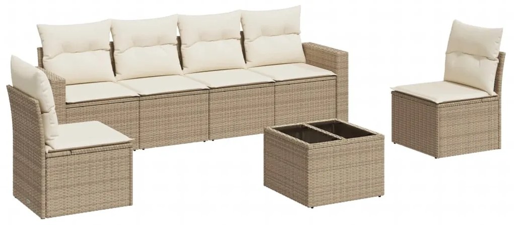 Set Divani da Giardino 7 pz con Cuscini Beige in Polyrattan