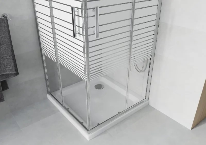 Mexen Rio cabina doccia quadrata 80 x 80 cm, fasce bianche, cromo + piatto Flat, bianco - 860-080-080-01-20-4010