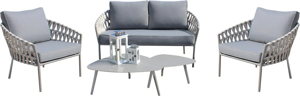 DORCAS - salotto da giardino completo di cuscini intreccio in rattan sintetico