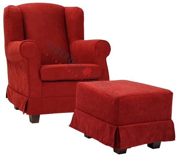 Poltrona imbottita in tessuto sfoderabile BERGERE BORDEAUX con pouf