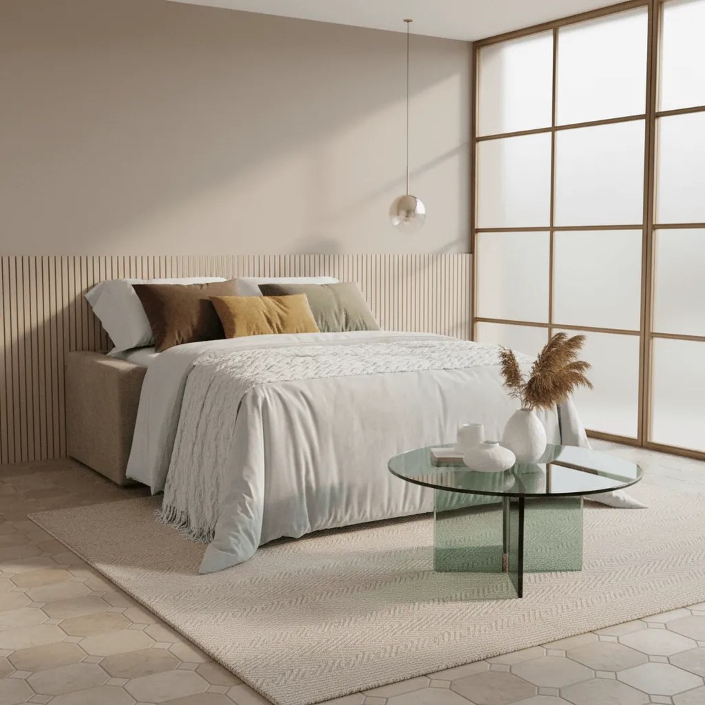 Diomede Divano letto matrimoniale in velluto easy clean sfoderabile - design moderno e comfort in T35 panna