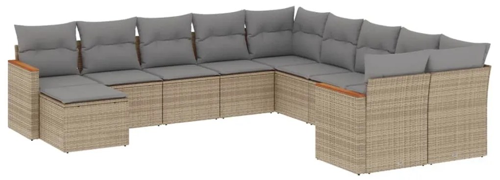 Set divani da giardino 11 pz con cuscini beige in polyrattan
