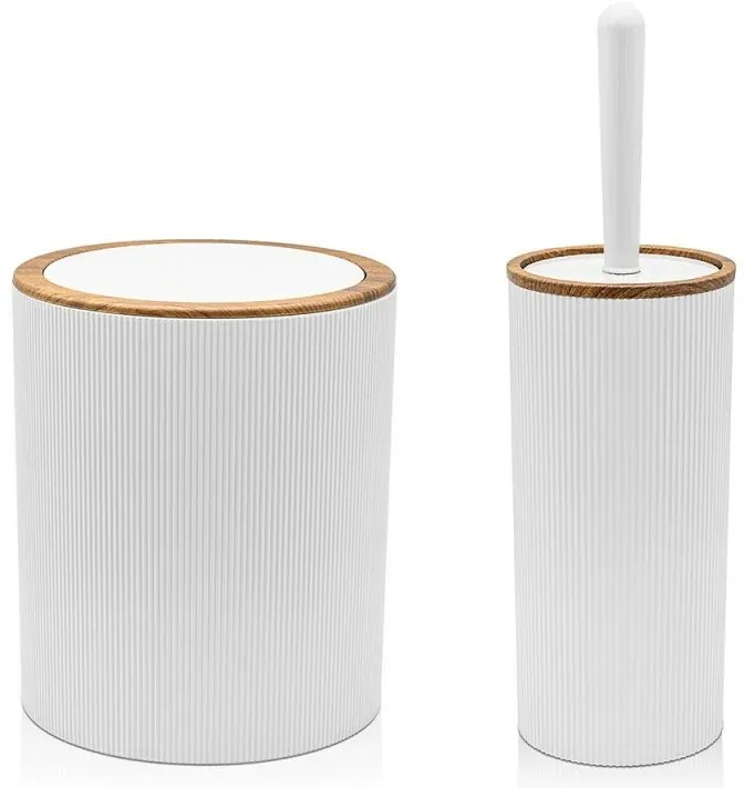 Set 2 pezzi Porta scopino e Pattumiera 5lt Bianco dettagli effetto legno Blob