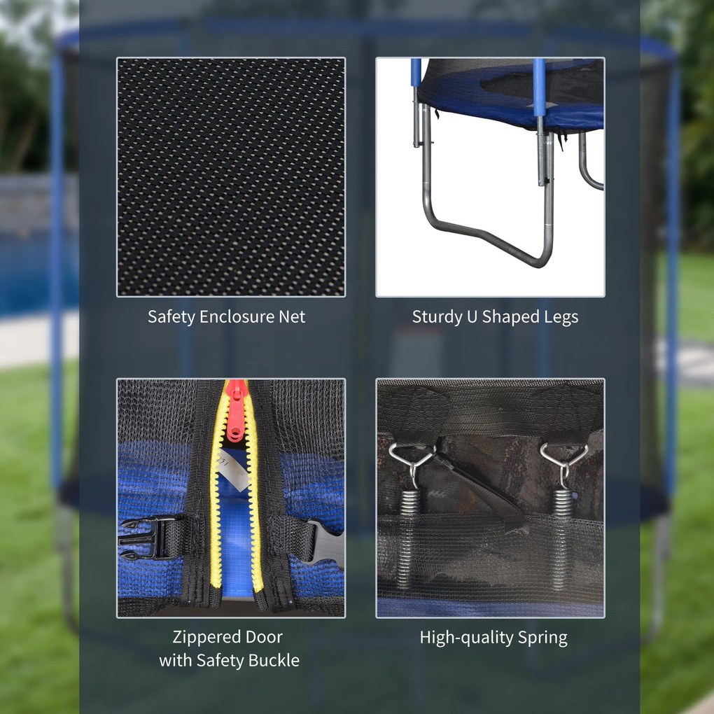 Trampolino Tappeto Elastico Ø244x240 cm con Rete e Bordo Imbottito Blu e Nero...