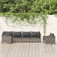 Set Divani da Giardino 6 pz con Cuscini in Polyrattan Grigio 3187282