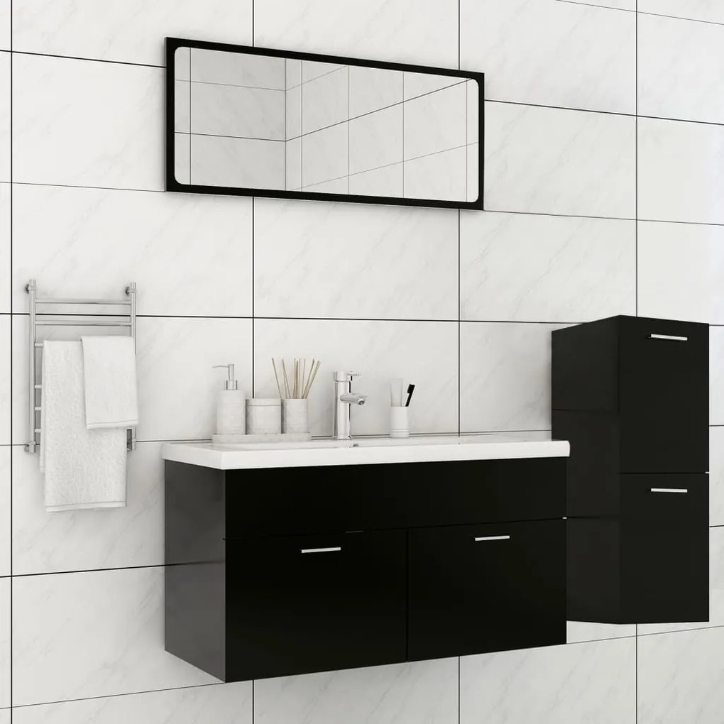 Set Mobili Da Bagno Nero İn Legno Multistrato /