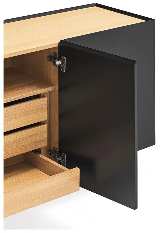 Cassettiera bassa nera effetto rovere 165x78 cm Arista - Teulat