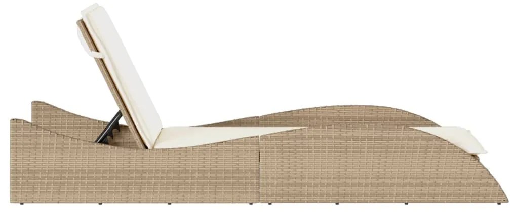 Lettino prendisole con cuscino beige 60x205x73 cm in polyrattan