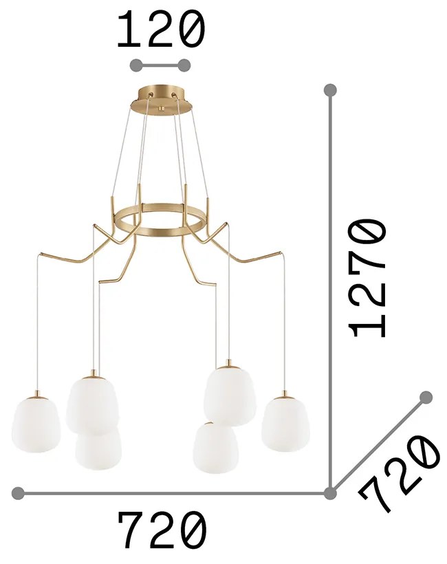 Sospensione Contemporanea Karousel Metallo Ottone 6 Luci G9 3W 3000K Luce Calda