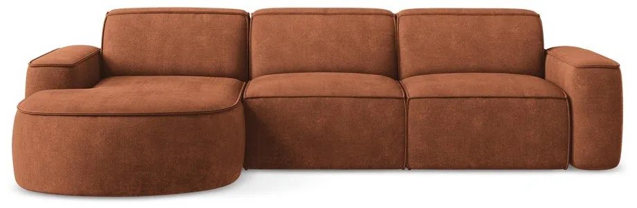 Divano angolare color terracotta (con penisola a sinistra/con chaise lounge) con rivestimento in ciniglia Omao – Makamii