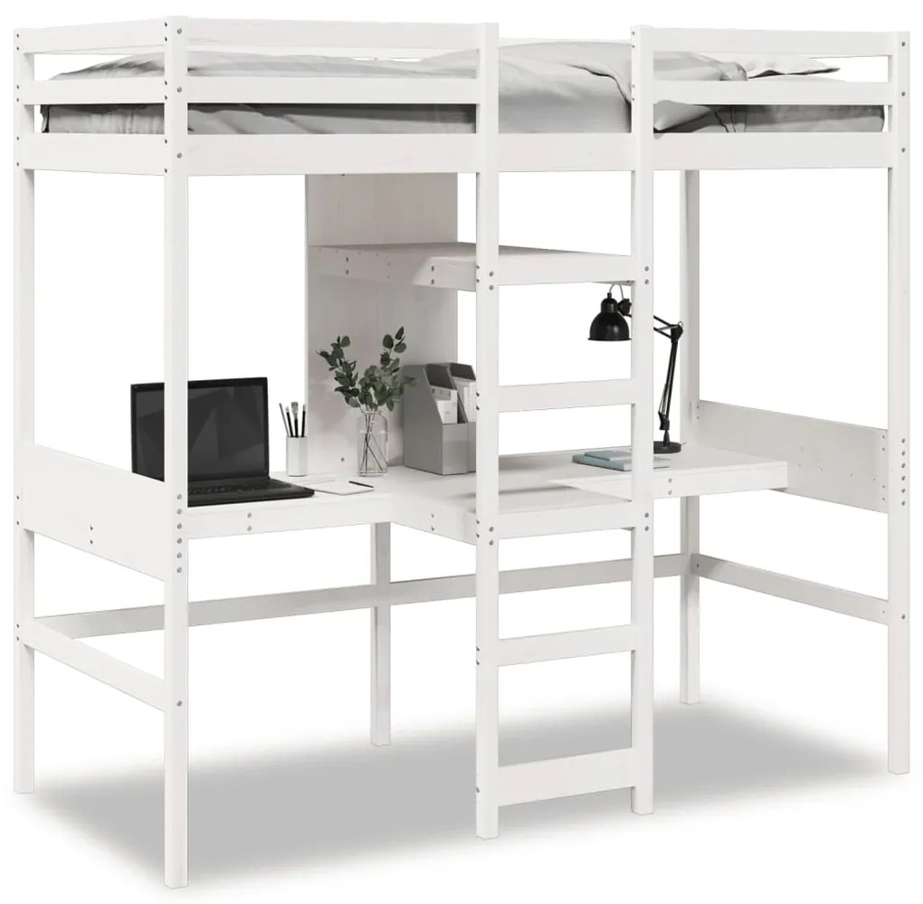 Giroletto Soppalco Con Scrivanie E Ripiani Bianco 90x200cm Pino /
