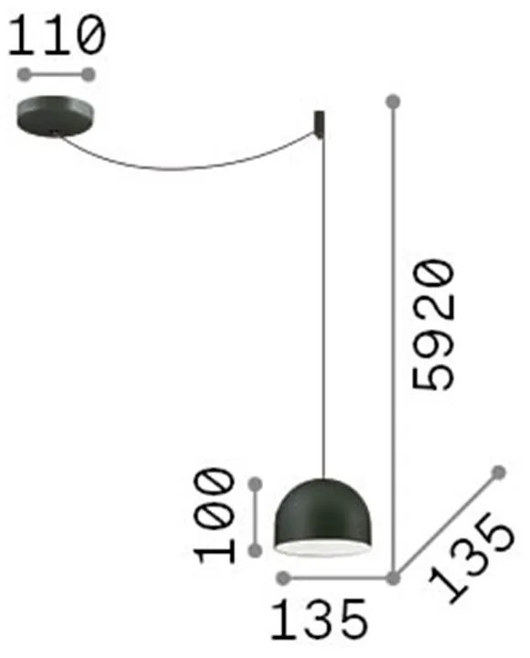 Sospensione Industrial-Minimal Tall Metallo Nero 1 Luce E27